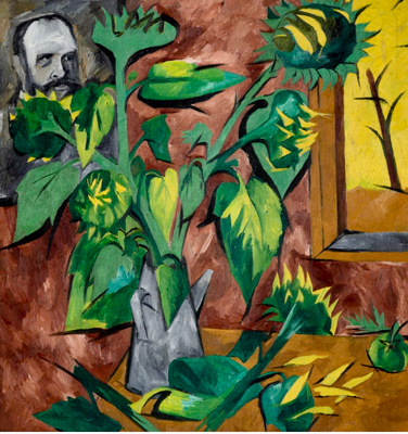 Sunflowers and portrait circa 1908-1909. Natalia S. Goncharova. Gift of Mme Larionov, Paris 1973